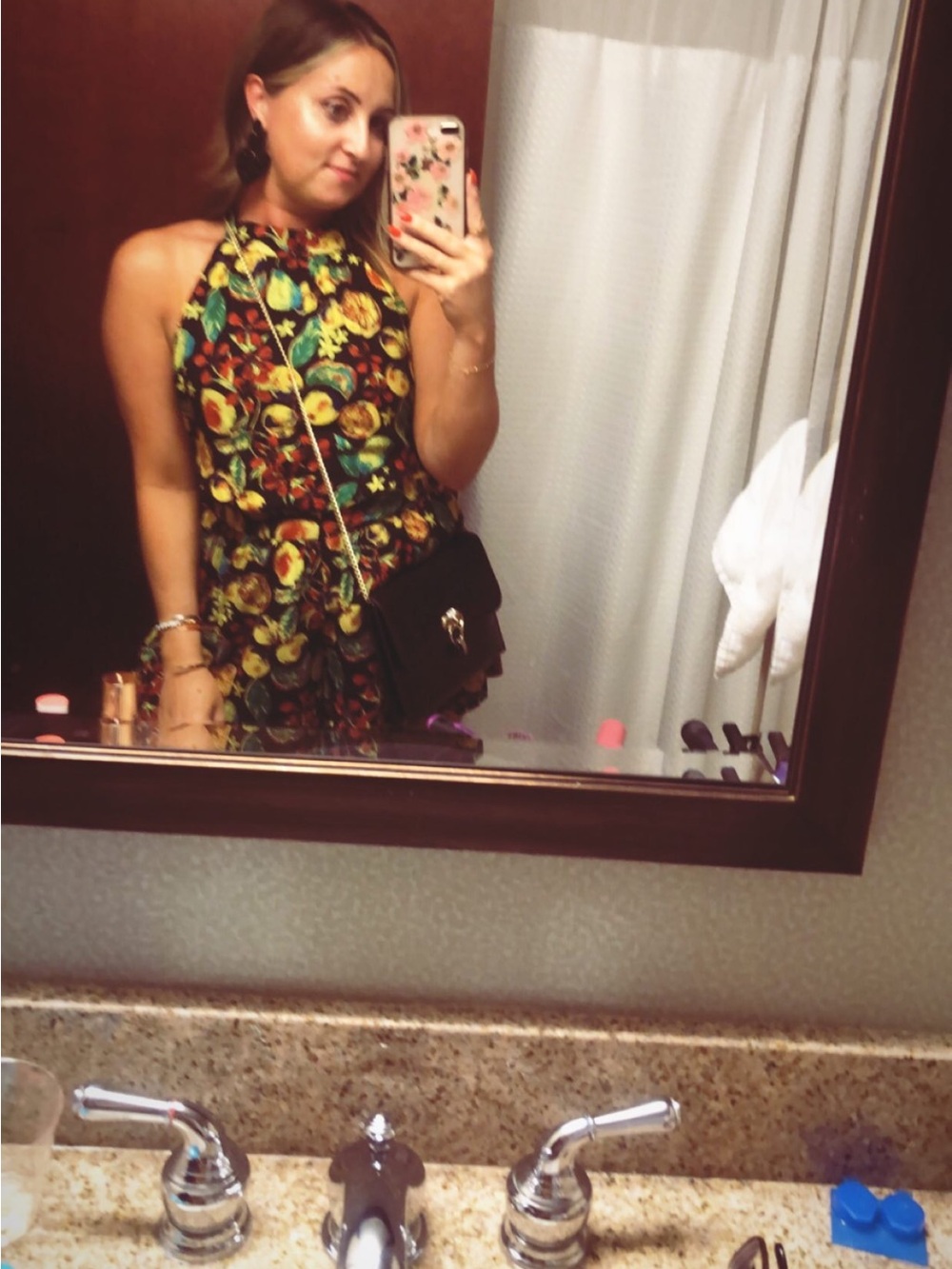 Free People Floral Halter Romper in Black and Multicolor